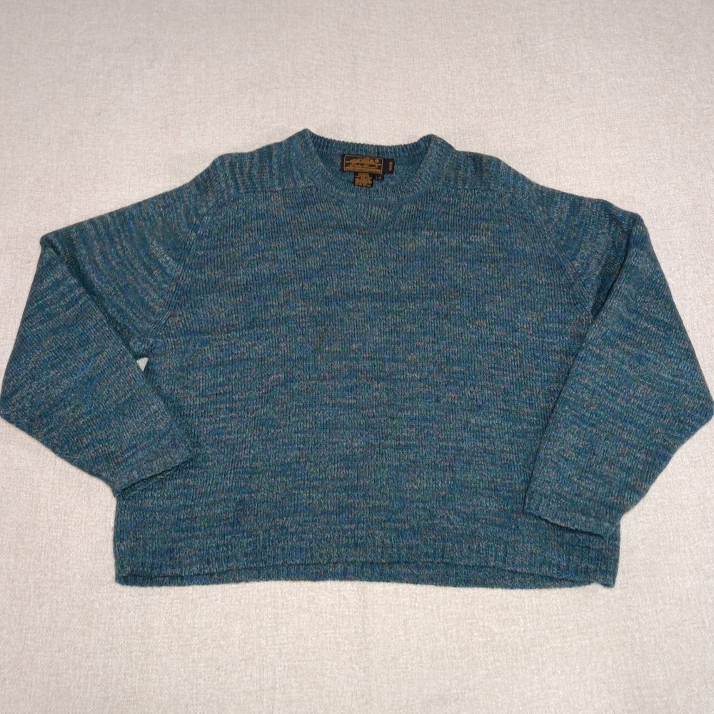 VTG Eddie Bauer Shetland Wool Crewneck Sweater Blue Marled Womens Petite L READ